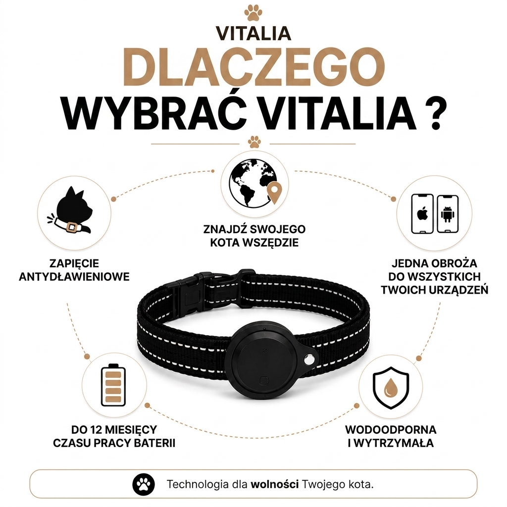 Vitalia – Inteligentna obroża lokalizująca z GPS. Spokój ducha i bezpieczeństwo Twojego kota na wyciągnięcie ręki!