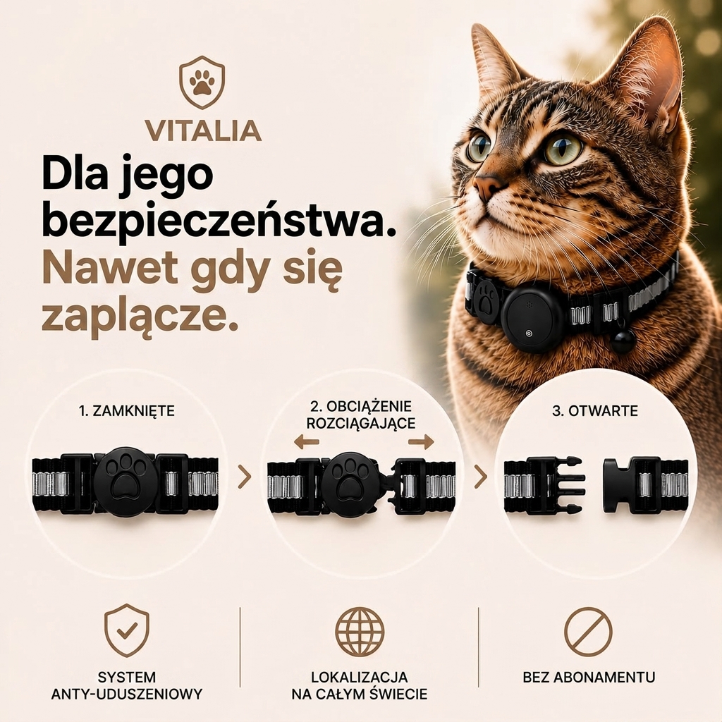 Vitalia – Inteligentna obroża lokalizująca z GPS. Spokój ducha i bezpieczeństwo Twojego kota na wyciągnięcie ręki!