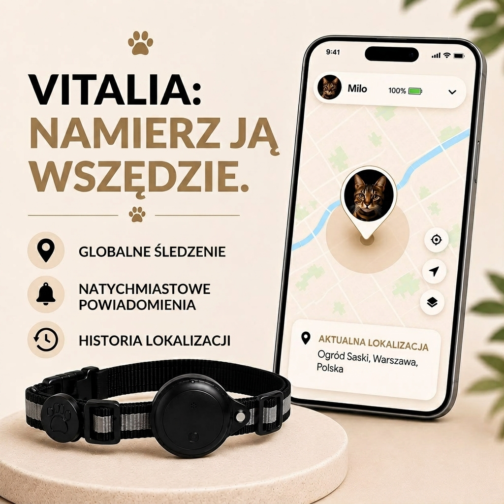 Vitalia – Inteligentna obroża lokalizująca z GPS. Spokój ducha i bezpieczeństwo Twojego kota na wyciągnięcie ręki!