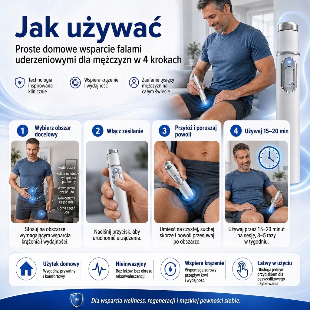 Zaawansowana akustyczna terapia falą uderzeniową – przywraca zdrowie tkanek prącia, zwiększa moc wzwodu, wytrzymałość i pewność siebie, jednocześnie łagodząc ból mięśni, sztywność stawów oraz napięcie tkanek.