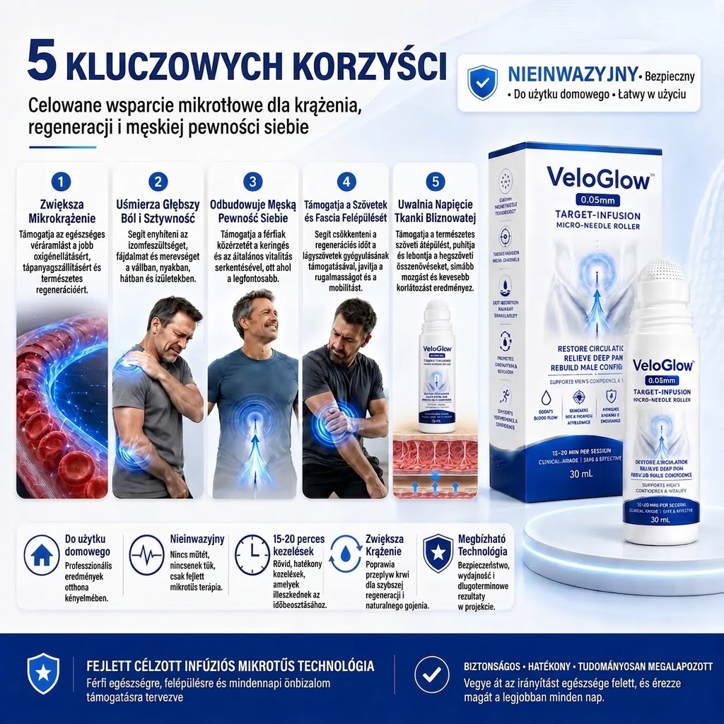 VeloGlow™ 0,05 mm Target-Infusion wałek z mikroigłami — Przywraca zdrowie tkanek, zwiększa sztywność i wytrzymałość, łagodzi dyskomfort mięśni i stawów.