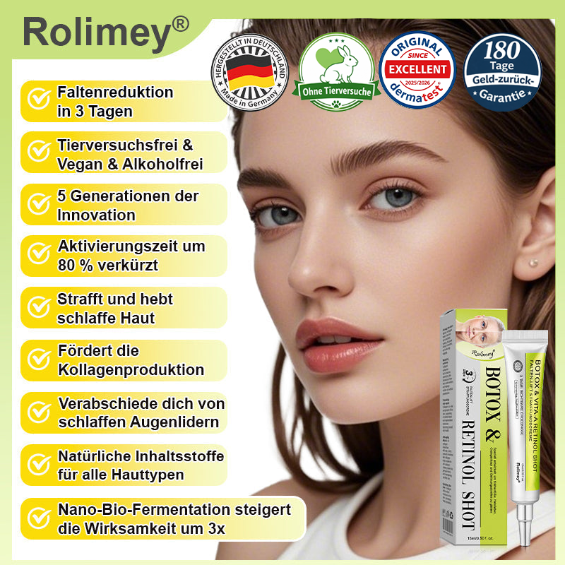 Rolimey® Retinol & Botox Shot ✓ Dermatologisch getestete Lifting-Creme