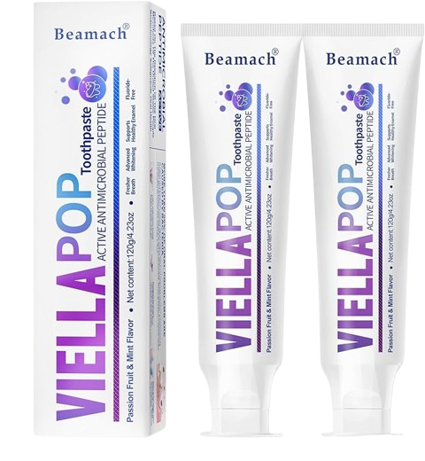 7-Day Whitening Viella Pop  Purple Toothpaste with Bursting Beads for Triple Stain Removal & Long-Lasting Fresh Breath, Fluoride-Free. Antimicrobial & Repair. Oral health
