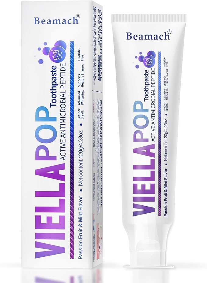 7-Day Whitening Viella Pop Purple Toothpaste with Bursting Beads for Triple Stain Removal & Long-Lasting Fresh Breath, Fluoride-Free. Antimicrobial & Repair. Oral health