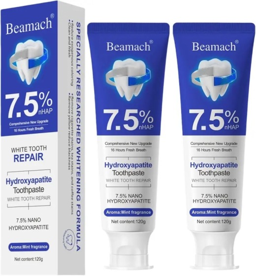 Hydroxyapatite Beamach Remineralizing Mint Toothpaste - Fluoride-Free, Gentle Formula for Sensitive Teeth, Enamel Repair, Gum Repair & Oral Daily Care, Teeth Whitening, Refreshing Flavor, 4.23oz, Remineralizing Toothpaste, Daily Care Toothpaste