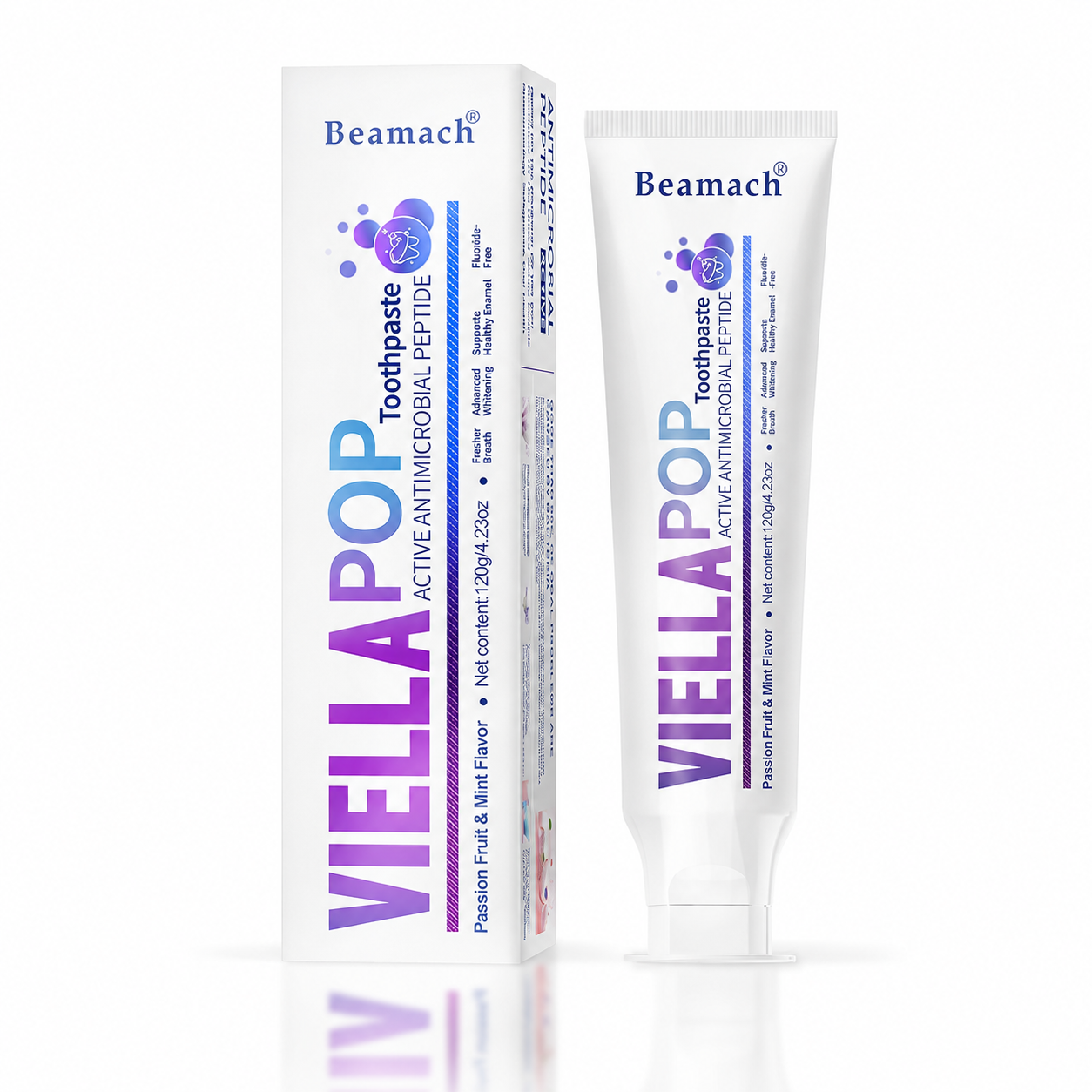 7-Day Whitening Viella Pop  Purple Toothpaste with Bursting Beads for Triple Stain Removal & Long-Lasting Fresh Breath, Fluoride-Free. Antimicrobial & Repair. Oral health