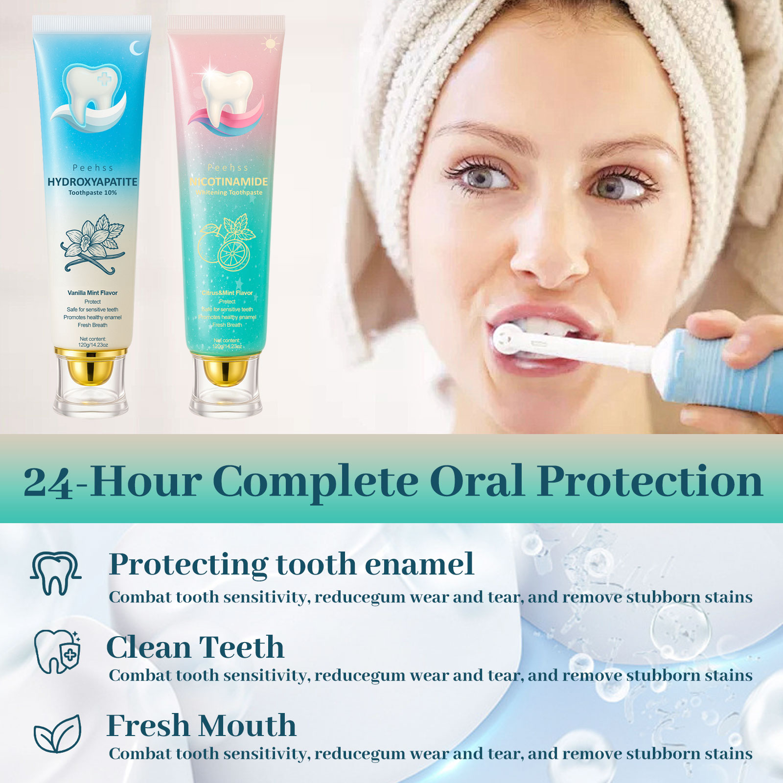 10% Hydroxyapatite + Niacinamide Fluoride-Free Toothpaste, Enamel Repair Toothpastes, Gum Care, Sensitivity Relief, Whitening, Breath Freshening, Citrus Mint, Minty Fresh 120g Oral Care Essentials, Whitening Toothpaste, Anti Bacterial Toothpastes