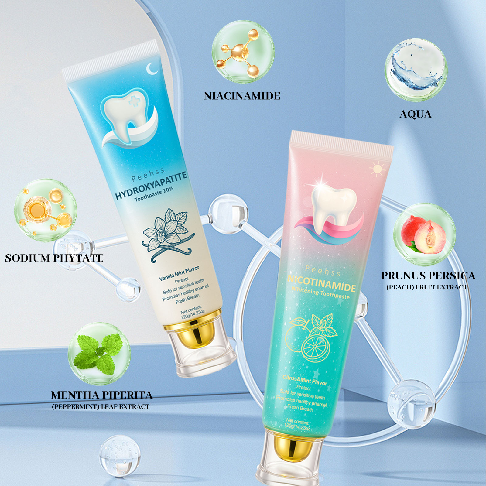 10% Hydroxyapatite + Niacinamide Fluoride-Free Toothpaste, Enamel Repair Toothpastes, Gum Care, Sensitivity Relief, Whitening, Breath Freshening, Citrus Mint, Minty Fresh 120g Oral Care Essentials, Whitening Toothpaste, Anti Bacterial Toothpastes