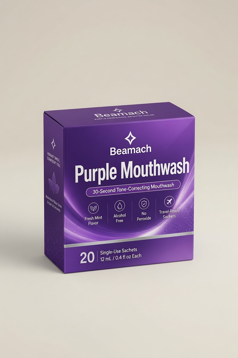Beamach Purple Tone-Correcting Mouthwash — 30-Second Instant Brightening