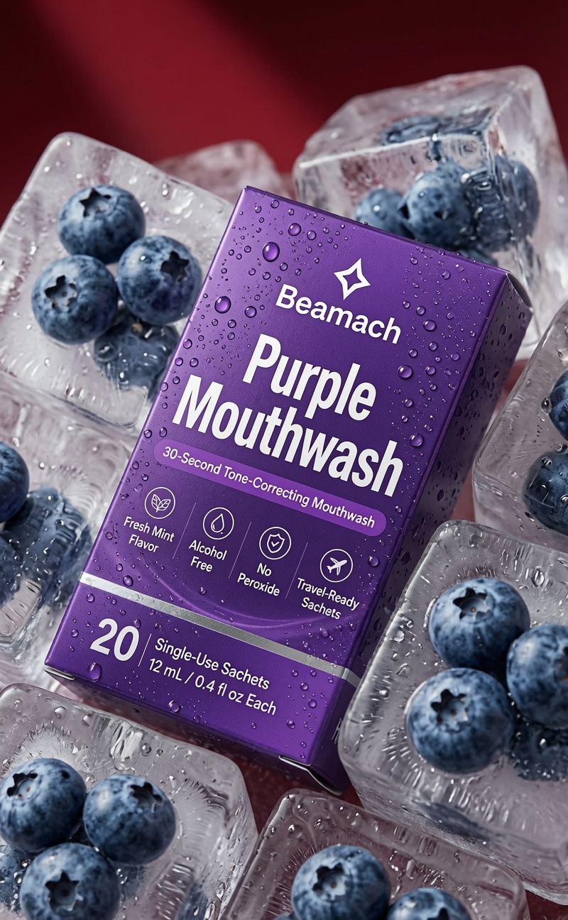 Beamach Purple Tone-Correcting Mouthwash — 30-Second Instant Brightening