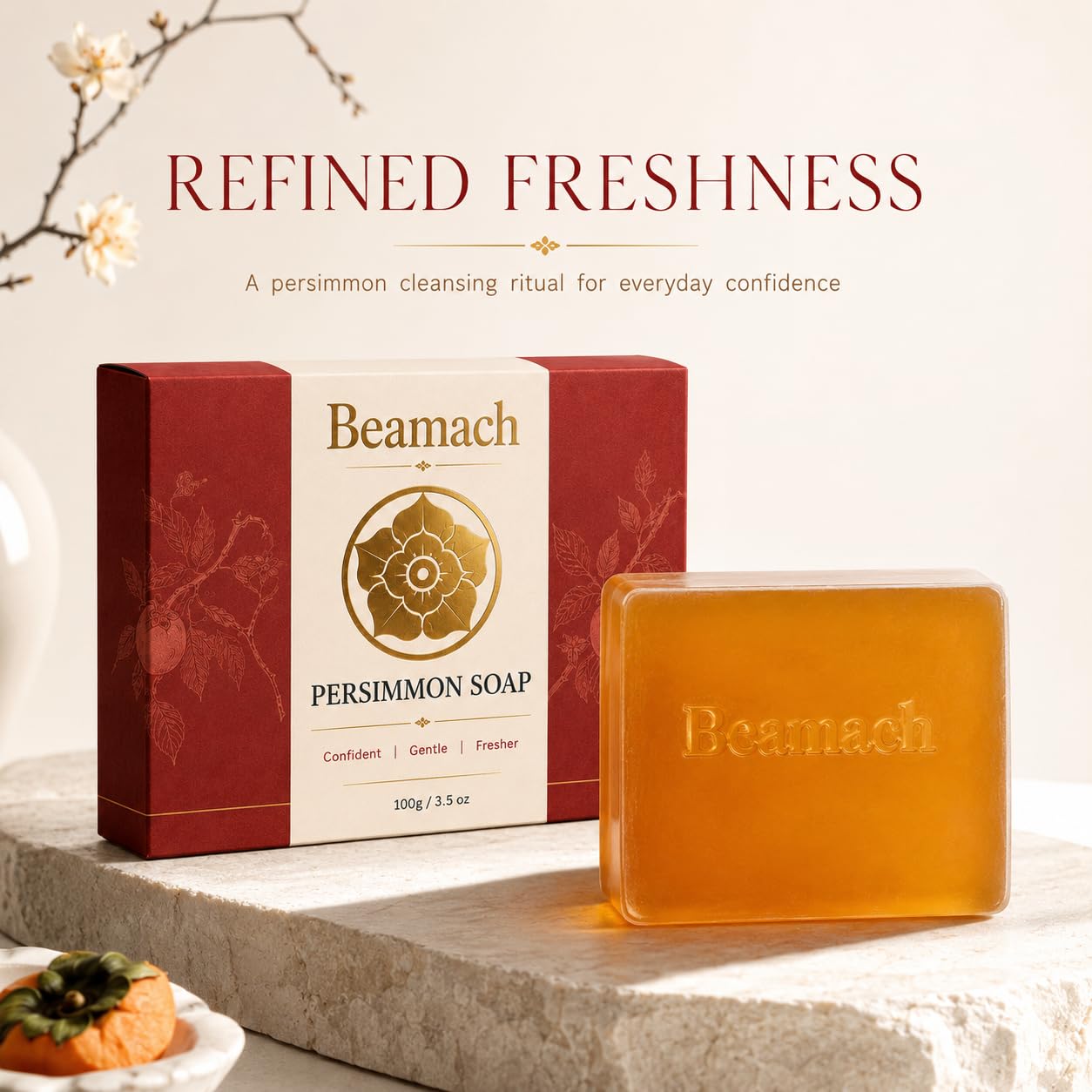 Persimmon Soap for Old People Smell - Japanese Persimmon & Green Tea Extract - Natural Deodorant Soap for Men & Women, Gentle on All Skin Types