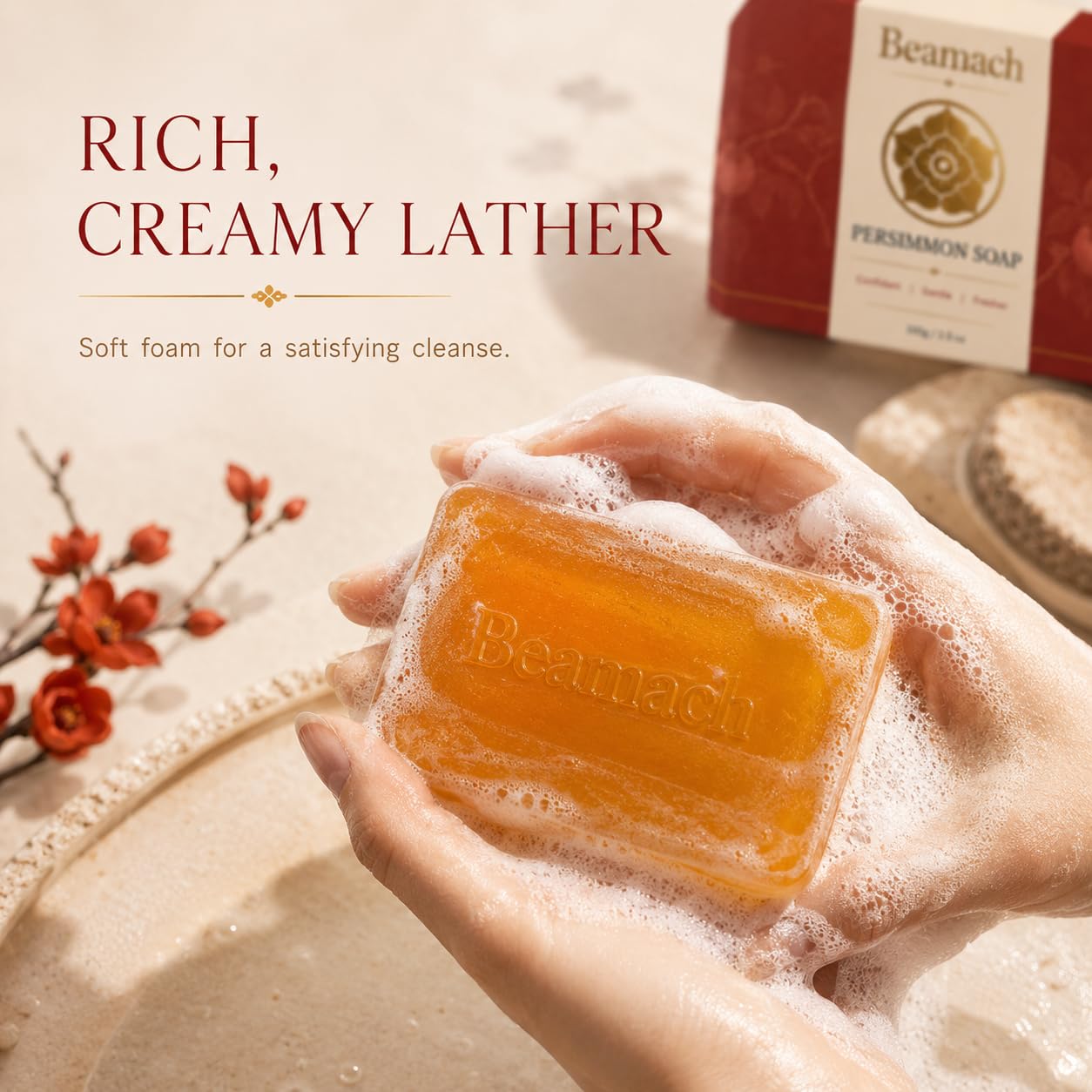 Persimmon Soap for Old People Smell - Japanese Persimmon & Green Tea Extract - Natural Deodorant Soap for Men & Women, Gentle on All Skin Types