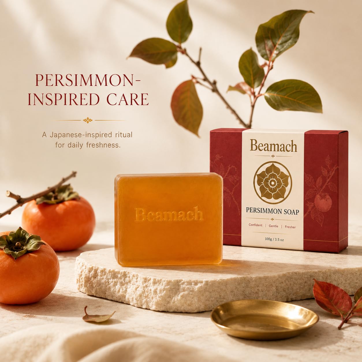 Persimmon Soap for Old People Smell - Japanese Persimmon & Green Tea Extract - Natural Deodorant Soap for Men & Women, Gentle on All Skin Types