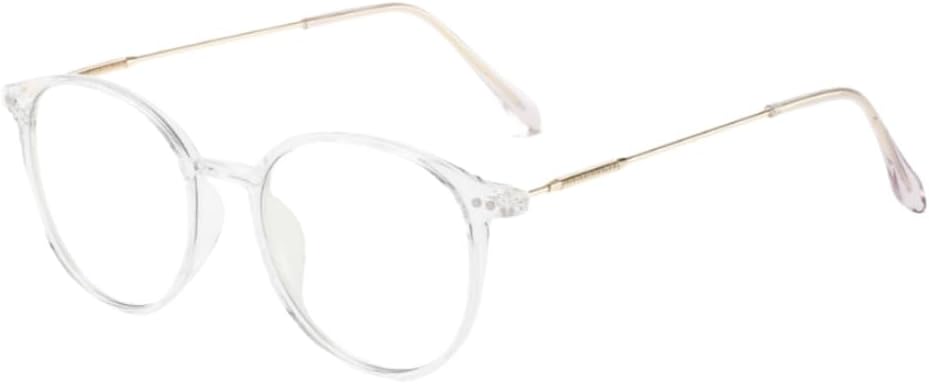 Retro Round Blue Light Blocking Glasses for Women Men, Lightweight Metal Temple Eyeglasses