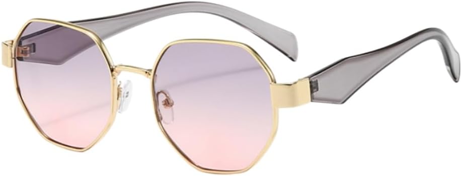 Geometric Polygon Sunglasses for Women Men, Retro Hexagonal Metal Frame UV400 Sun Glasses
