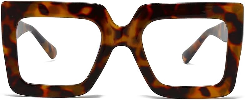 Oversized Blue Light Glasses for Women Fashion Thick Square Computer Eyewear Non-Prescription Black Glasses (Black)