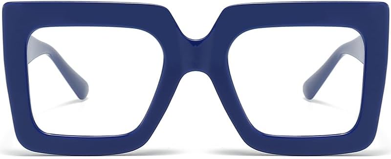 Oversized Blue Light Glasses for Women Fashion Thick Square Computer Eyewear Non-Prescription Black Glasses (Black)