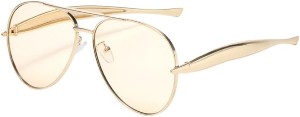 Women's Pilot Oversized Sunglasses, Trendy Frog Eye Style Metal Frame Sun Glasses, Retro Aviator UV400 Shades