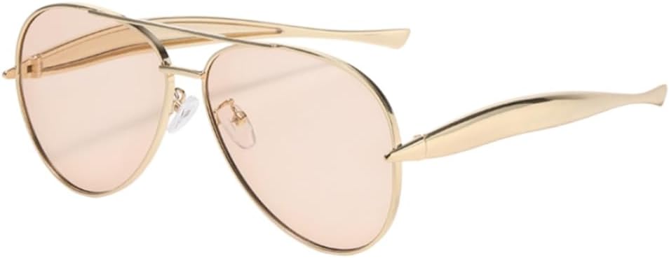 Women's Pilot Oversized Sunglasses, Trendy Frog Eye Style Metal Frame Sun Glasses, Retro Aviator UV400 Shades