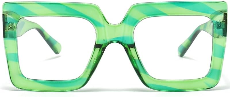 Oversized Blue Light Glasses for Women Fashion Thick Square Computer Eyewear Non-Prescription Black Glasses (Black)