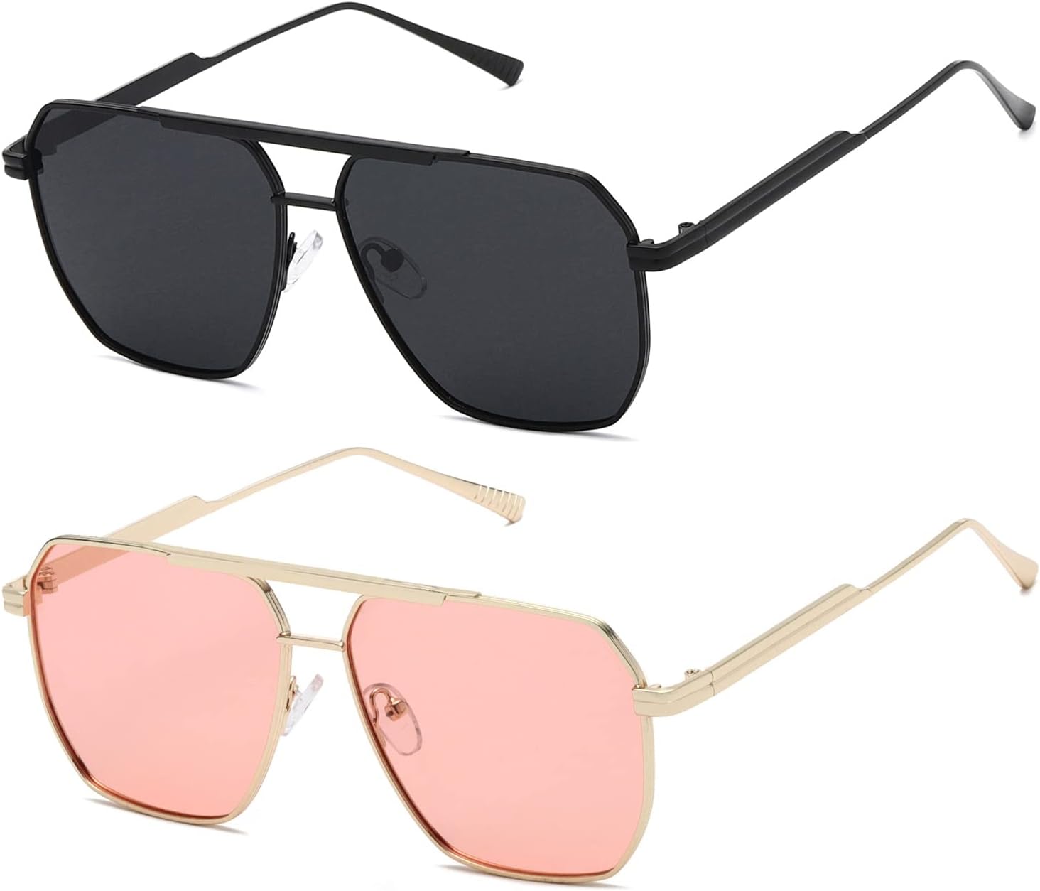 kimorn 2 Pack Polarized Square for Women Men, UV400 Pretection | 2 Pairs, Metal Frame, Retro Oversized Fit, Driving Travel Beach