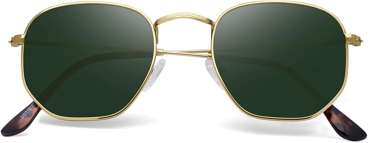 Sunglasses for Womens Men Trendy Square Hexagonal Flat Mirrored Sun Glasses UV Protection