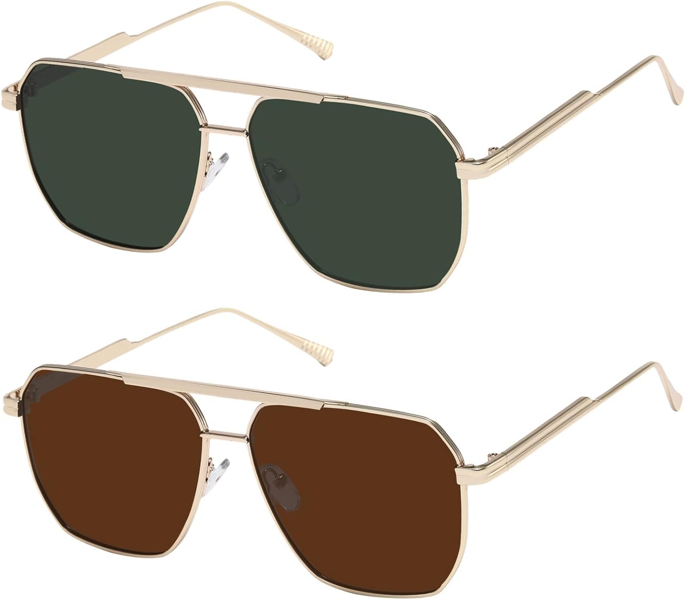 kimorn 2 Pack Polarized Square for Women Men, UV400 Pretection | 2 Pairs, Metal Frame, Retro Oversized Fit, Driving Travel Beach
