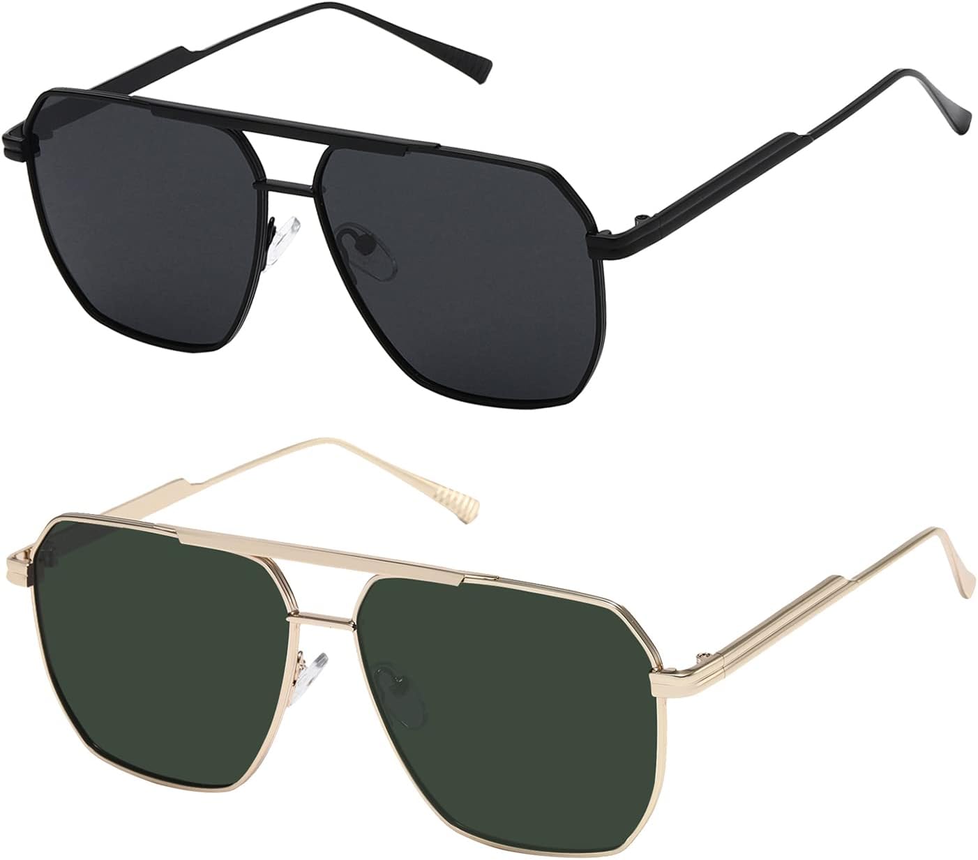 kimorn 2 Pack Polarized Square for Women Men, UV400 Pretection | 2 Pairs, Metal Frame, Retro Oversized Fit, Driving Travel Beach