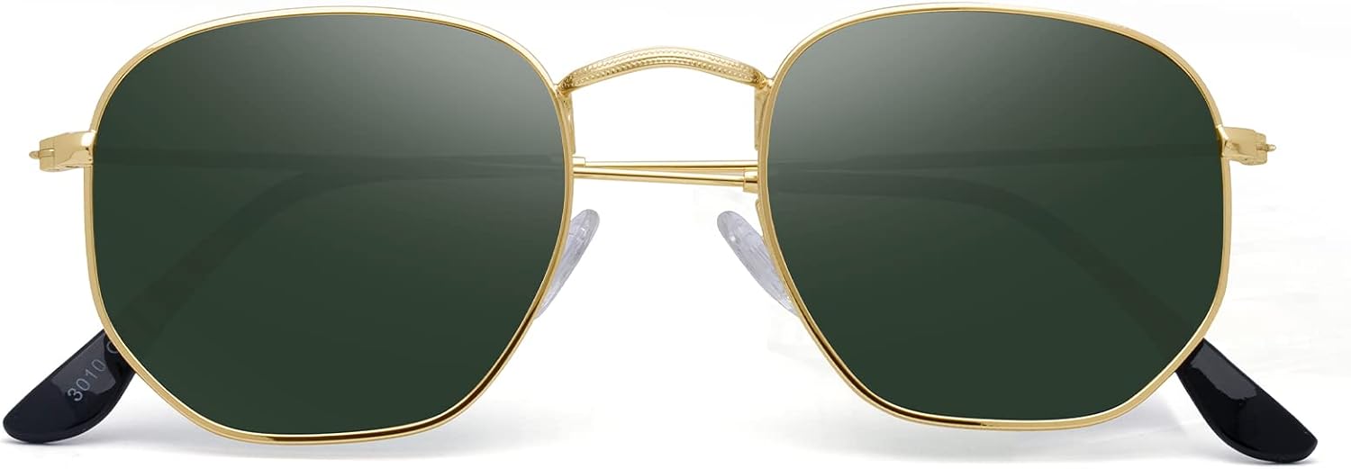 Sunglasses for Womens Men Trendy Square Hexagonal Flat Mirrored Sun Glasses UV Protection