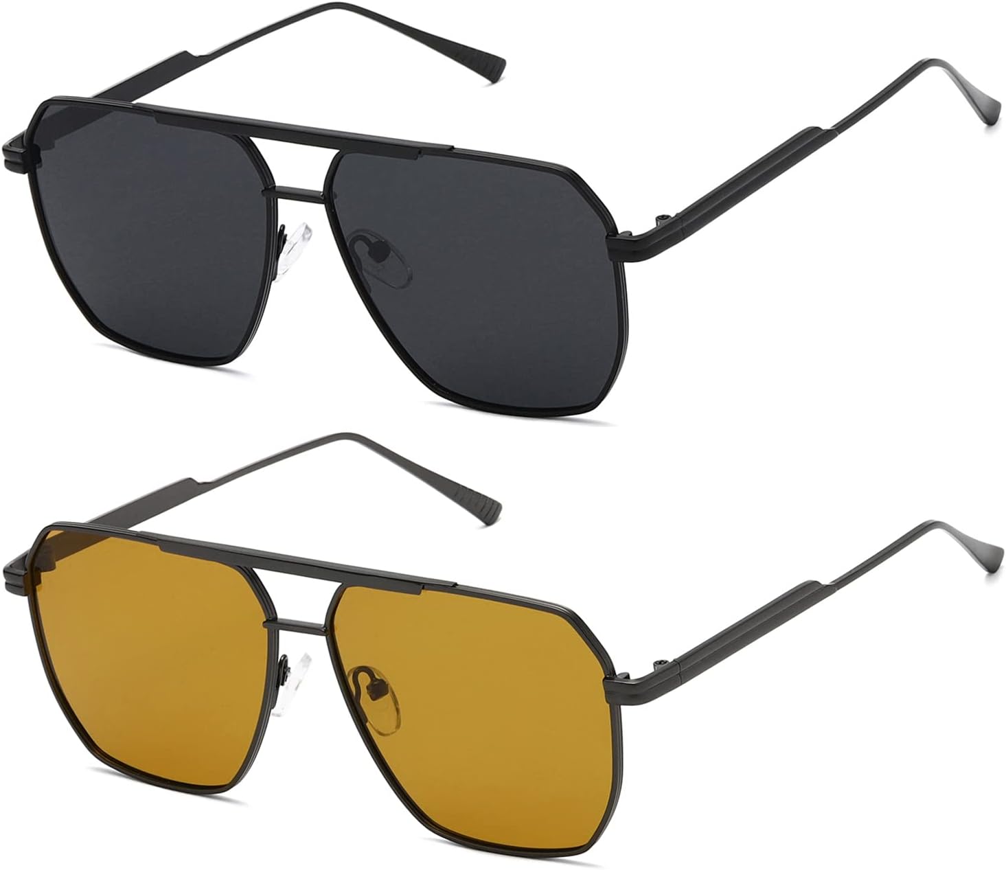 kimorn 2 Pack Polarized Square for Women Men, UV400 Pretection | 2 Pairs, Metal Frame, Retro Oversized Fit, Driving Travel Beach