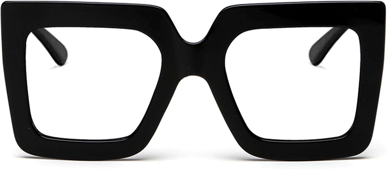 Oversized Blue Light Glasses for Women Fashion Thick Square Computer Eyewear Non-Prescription Black Glasses (Black)