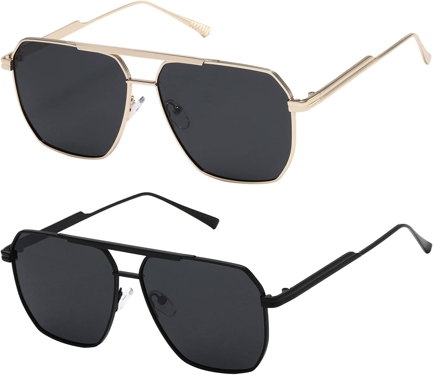 kimorn 2 Pack Polarized Square for Women Men, UV400 Pretection | 2 Pairs, Metal Frame, Retro Oversized Fit, Driving Travel Beach