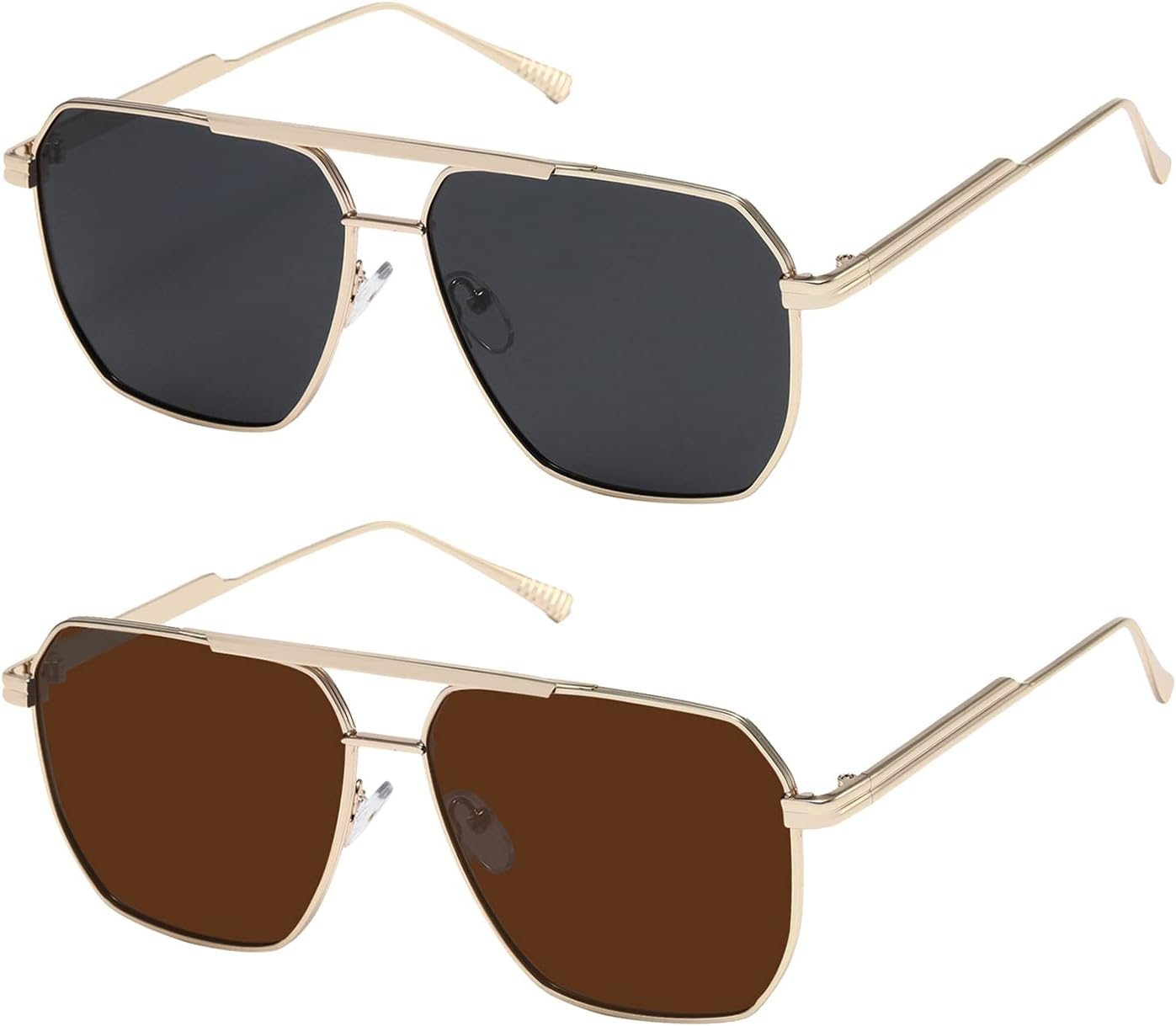 kimorn 2 Pack Polarized Square for Women Men, UV400 Pretection | 2 Pairs, Metal Frame, Retro Oversized Fit, Driving Travel Beach