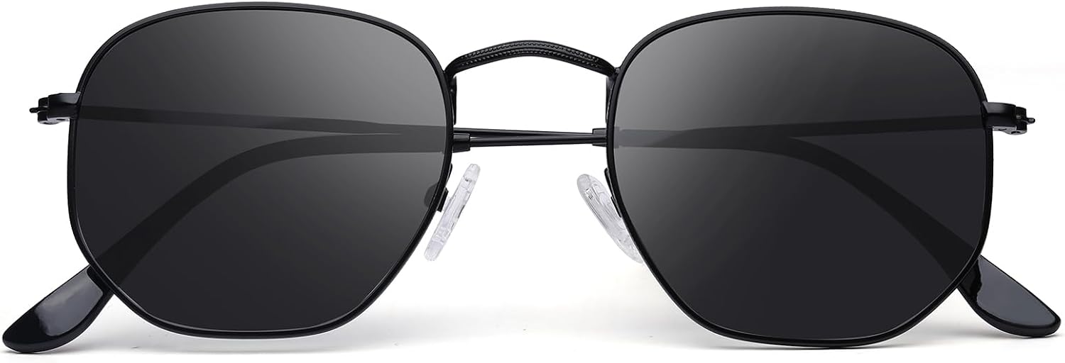 Sunglasses for Womens Men Trendy Square Hexagonal Flat Mirrored Sun Glasses UV Protection