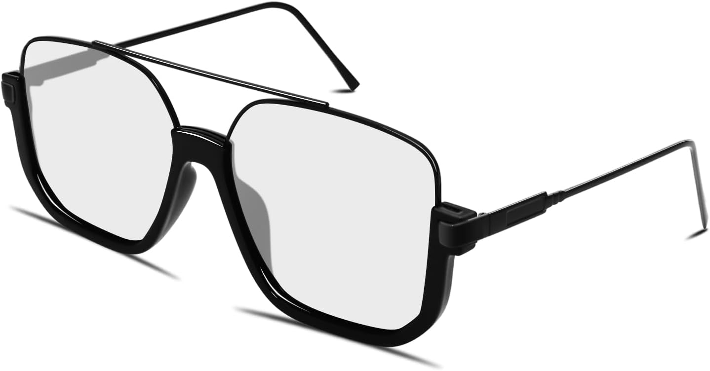 Retro Oversized Aviator Sunglasses for Women Men Square Double Bridge Pilot Sun Glasses 70s Trendy Shades