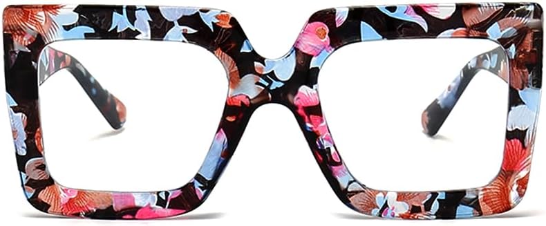 Oversized Blue Light Glasses for Women Fashion Thick Square Computer Eyewear Non-Prescription Black Glasses (Black)