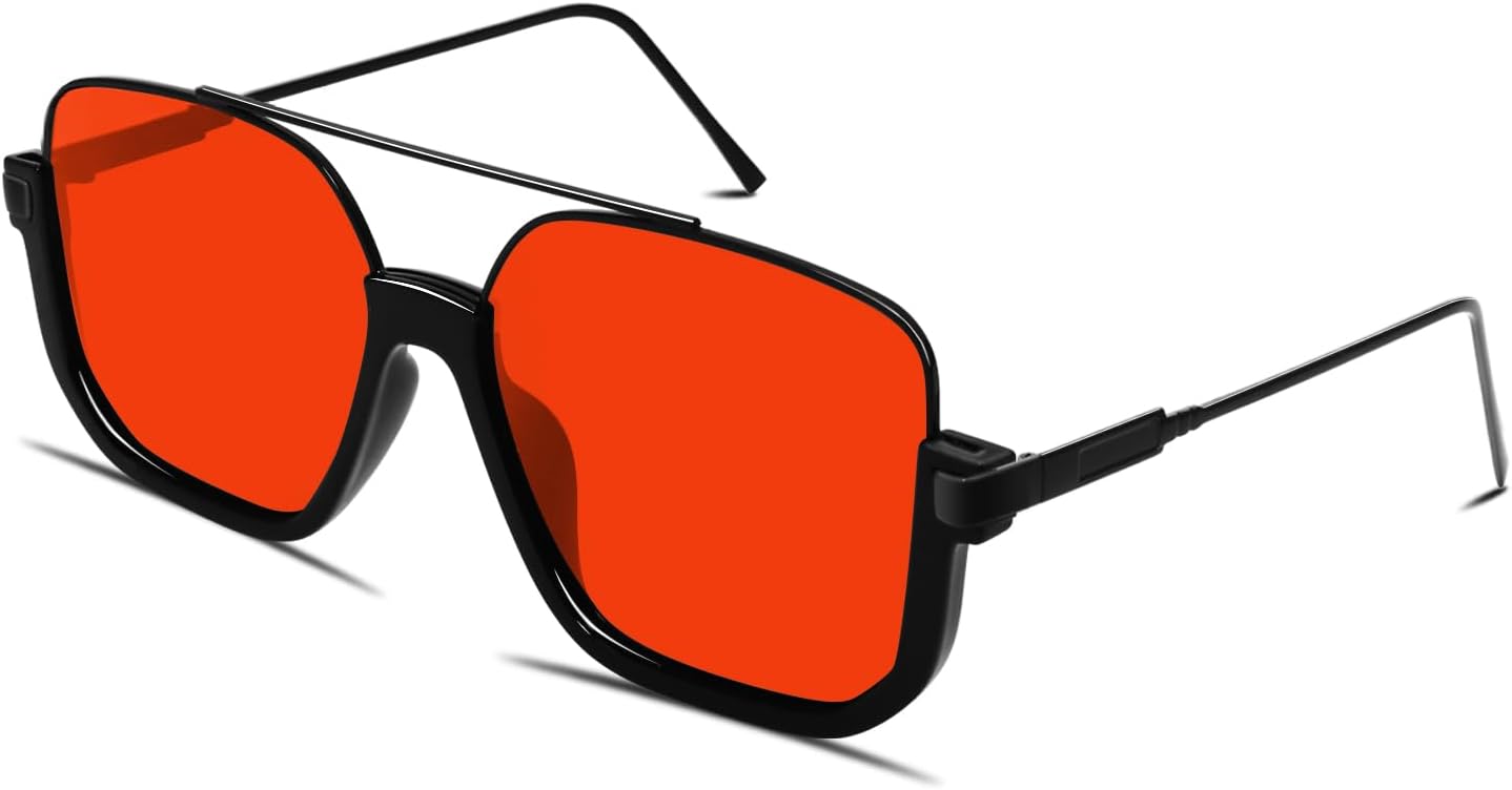 Retro Oversized Aviator Sunglasses for Women Men Square Double Bridge Pilot Sun Glasses 70s Trendy Shades