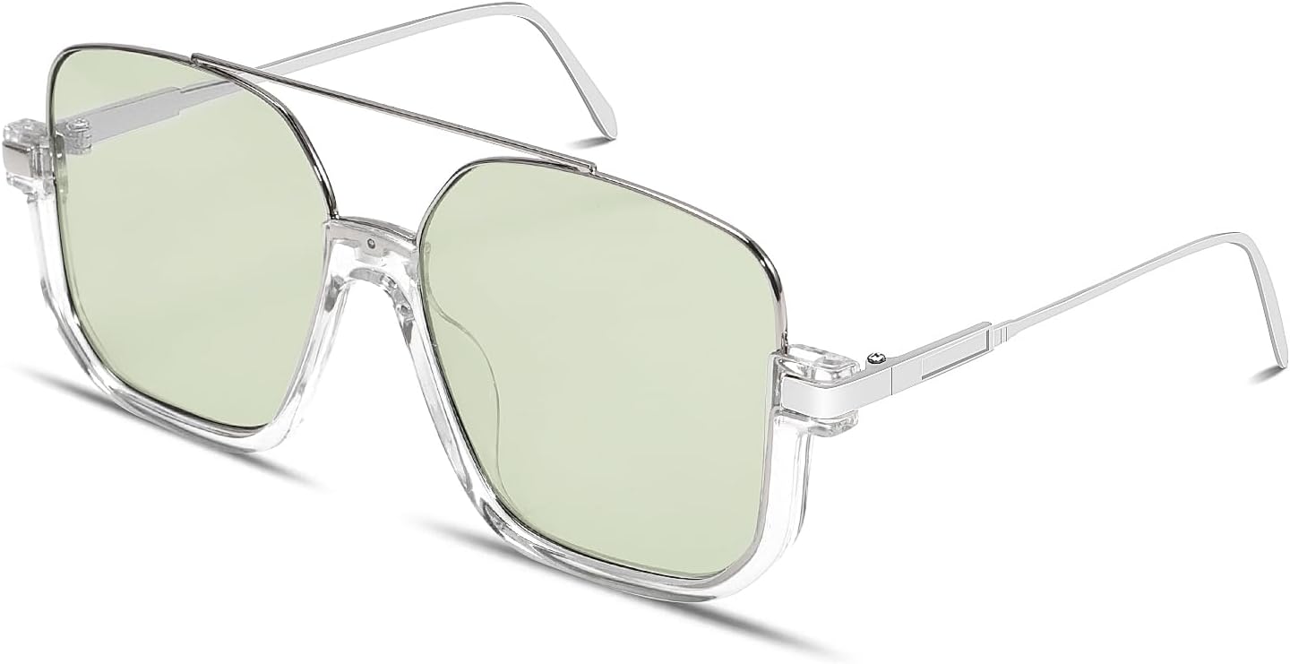Retro Oversized Aviator Sunglasses for Women Men Square Double Bridge Pilot Sun Glasses 70s Trendy Shades