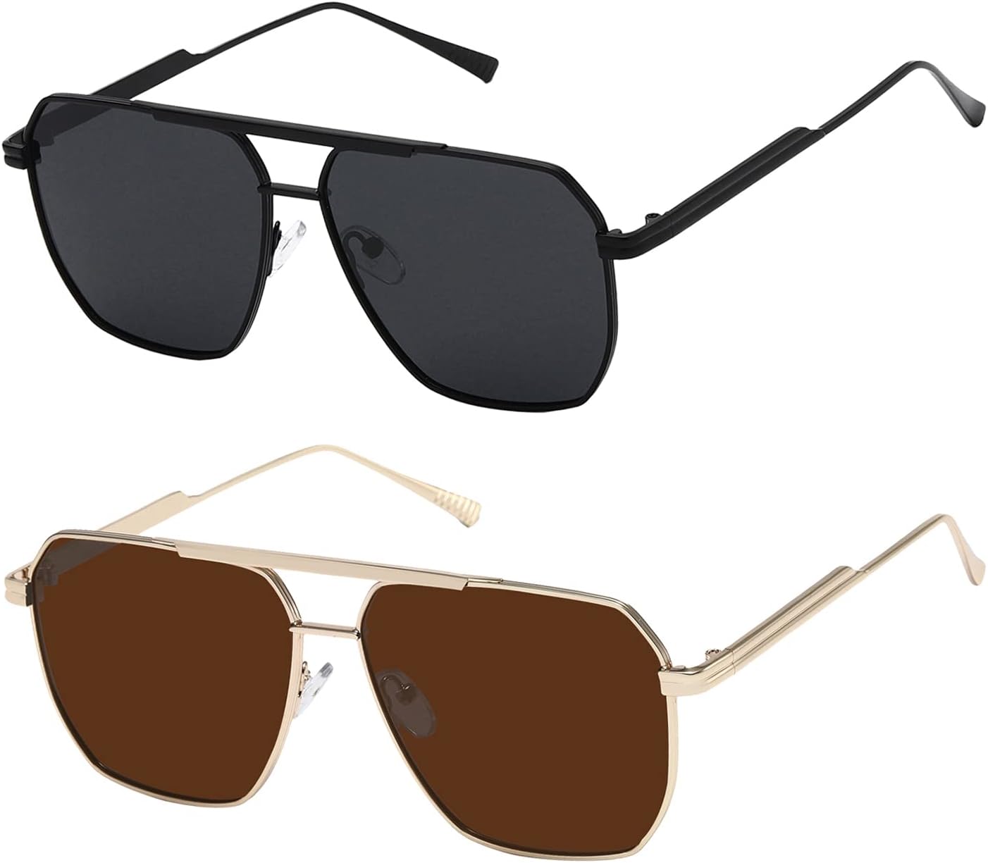 kimorn 2 Pack Polarized Square for Women Men, UV400 Pretection | 2 Pairs, Metal Frame, Retro Oversized Fit, Driving Travel Beach