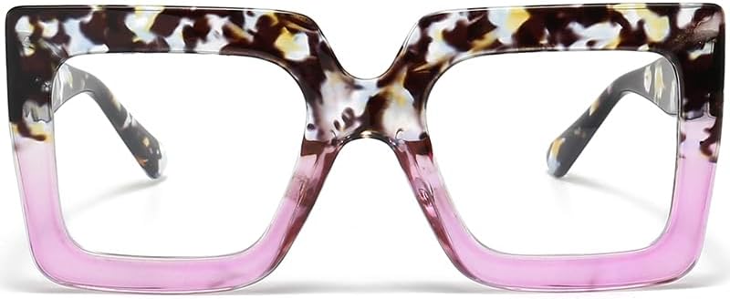 Oversized Blue Light Glasses for Women Fashion Thick Square Computer Eyewear Non-Prescription Black Glasses (Black)