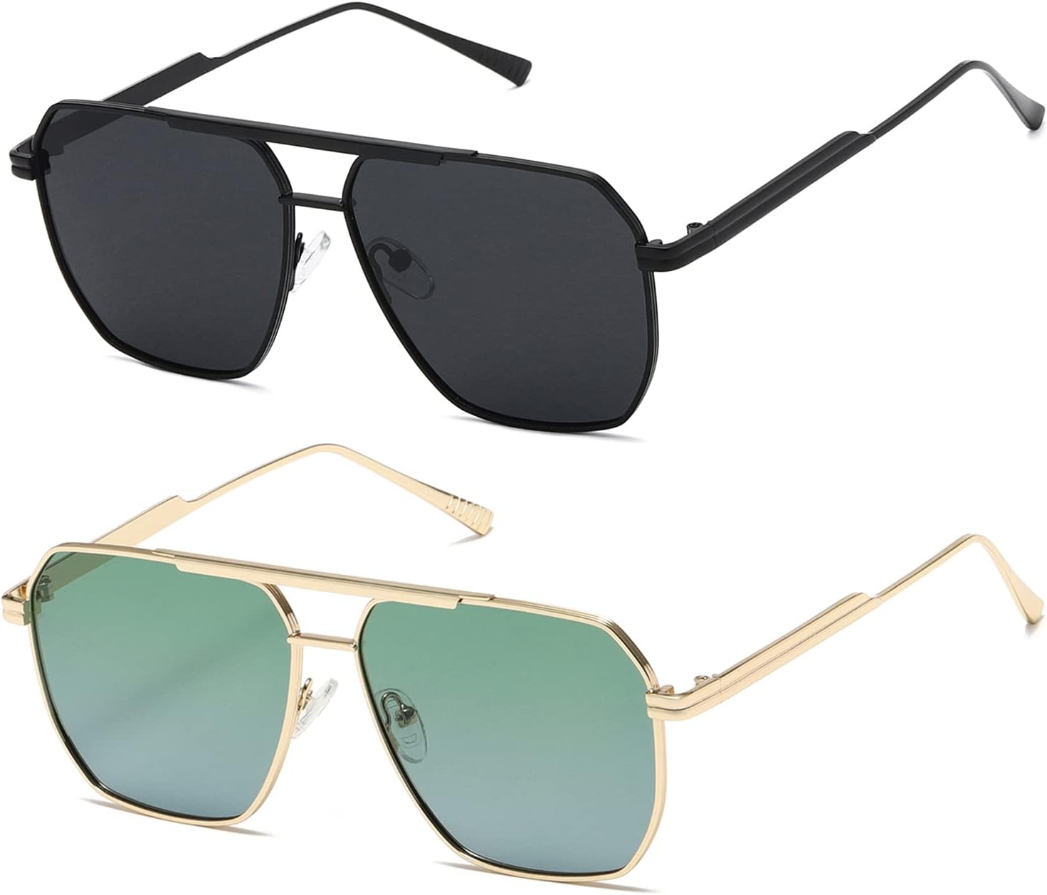kimorn 2 Pack Polarized Square for Women Men, UV400 Pretection | 2 Pairs, Metal Frame, Retro Oversized Fit, Driving Travel Beach