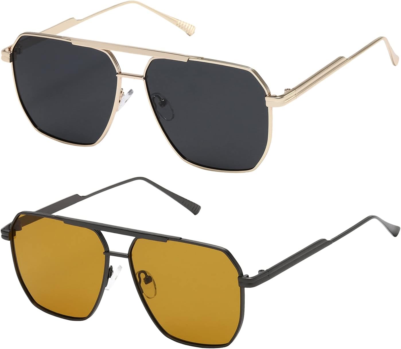 kimorn 2 Pack Polarized Square for Women Men, UV400 Pretection | 2 Pairs, Metal Frame, Retro Oversized Fit, Driving Travel Beach