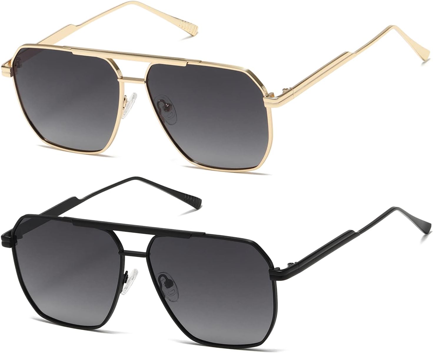 kimorn 2 Pack Polarized Square for Women Men, UV400 Pretection | 2 Pairs, Metal Frame, Retro Oversized Fit, Driving Travel Beach