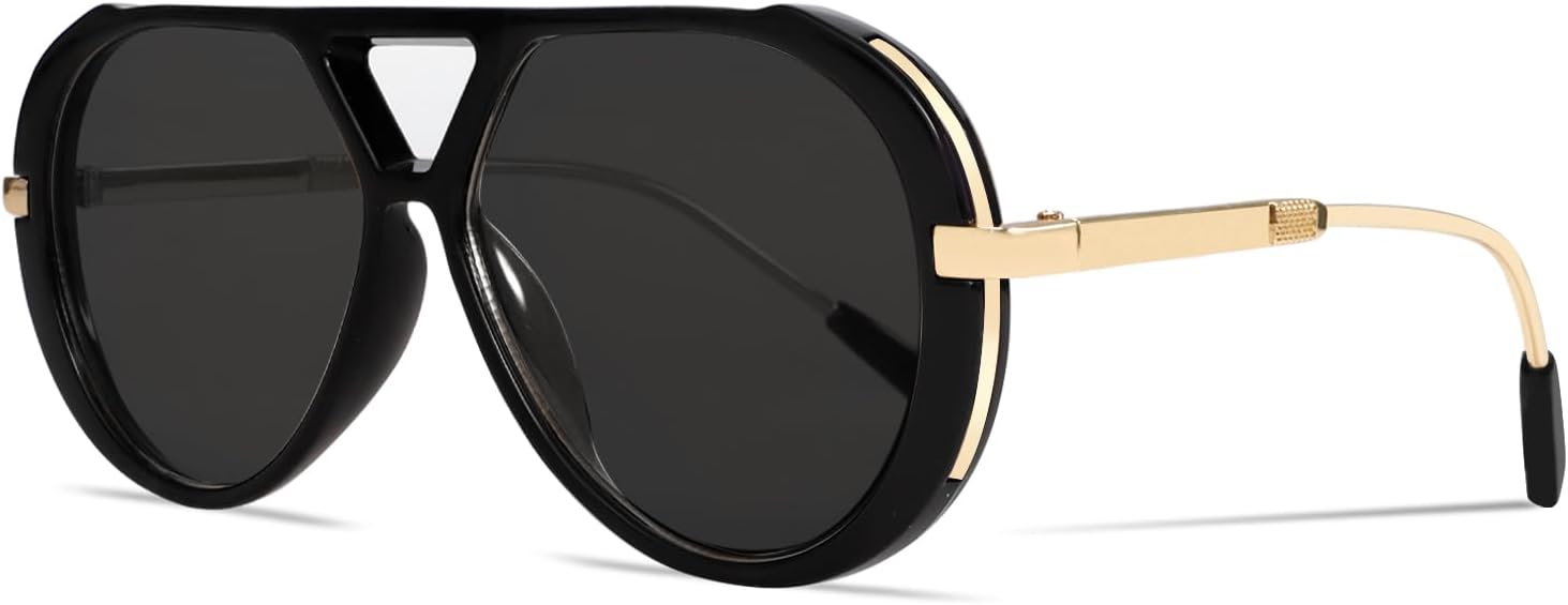 Retro Gold Aviator Sunglasses for Women Men, 2026 Metal Oversized 70s Aviators Black Sun Glasses