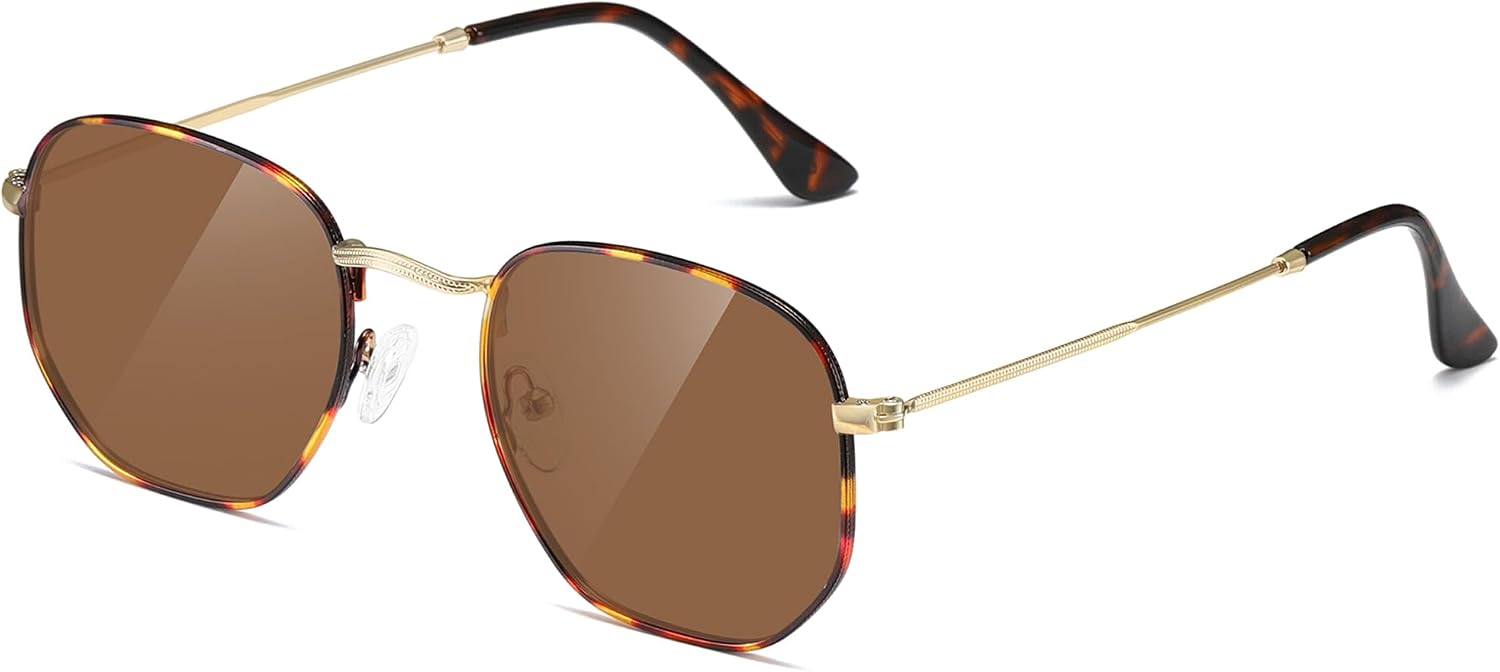 Sunglasses for Womens Men Trendy Square Hexagonal Flat Mirrored Sun Glasses UV Protection