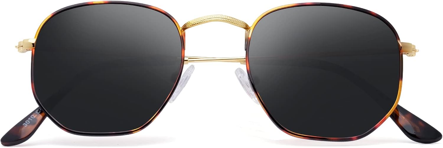 Sunglasses for Womens Men Trendy Square Hexagonal Flat Mirrored Sun Glasses UV Protection