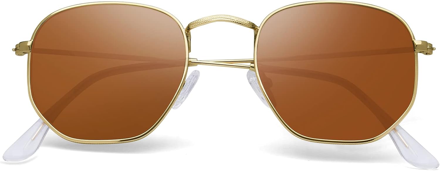 Sunglasses for Womens Men Trendy Square Hexagonal Flat Mirrored Sun Glasses UV Protection