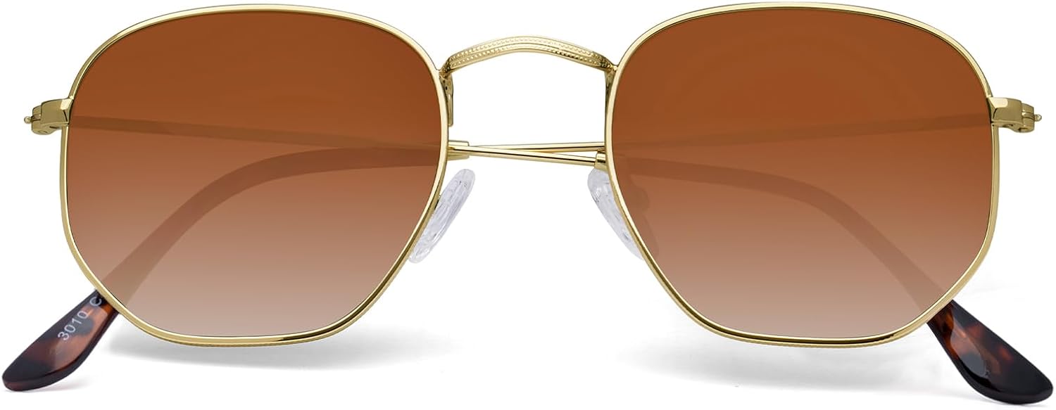 Sunglasses for Womens Men Trendy Square Hexagonal Flat Mirrored Sun Glasses UV Protection