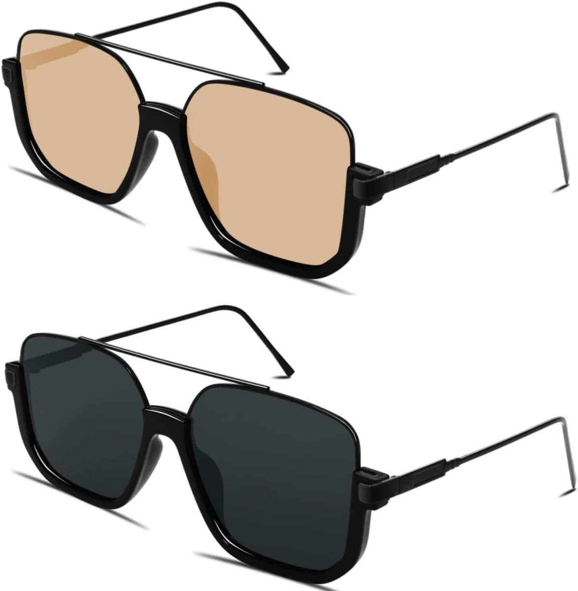 Retro Oversized Aviator Sunglasses for Women Men Square Double Bridge Pilot Sun Glasses 70s Trendy Shades