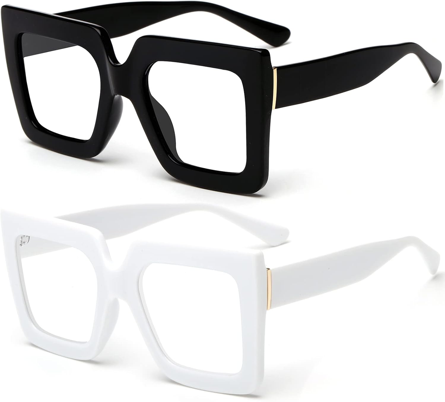 Oversized Blue Light Glasses for Women Fashion Thick Square Computer Eyewear Non-Prescription Black Glasses (Black)